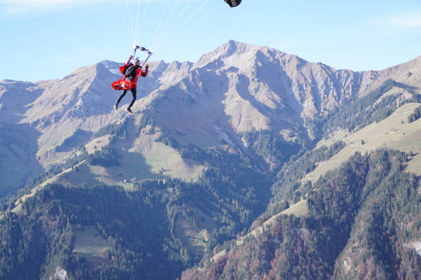 istock Wingsuit flier soars over Swiss Alps 1255801747