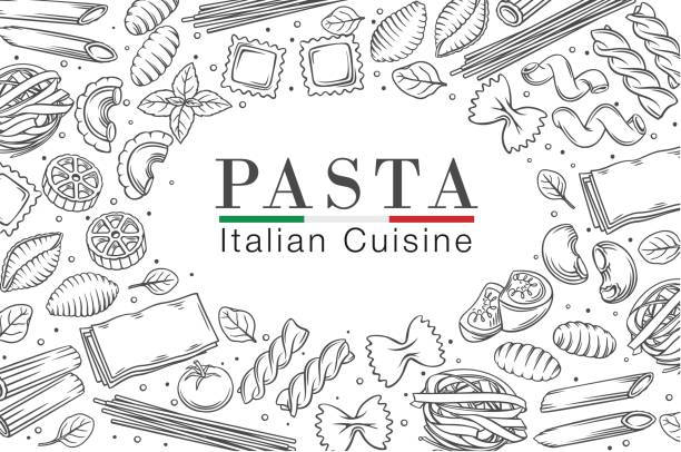 italienische pasta oder makkaroni rahmen - italian culture ingredient spaghetti food stock-grafiken, -clipart, -cartoons und -symbole