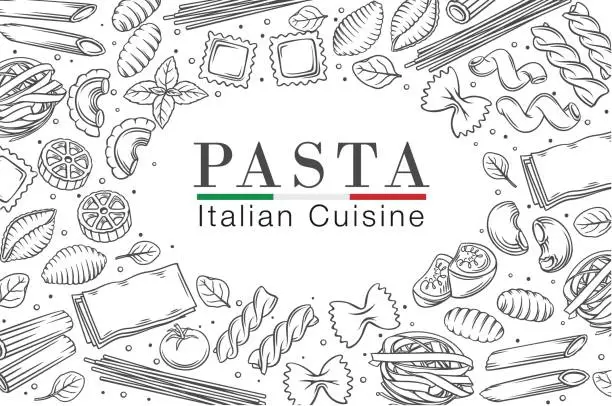 Vector illustration of Italian pasta or macaroni frame