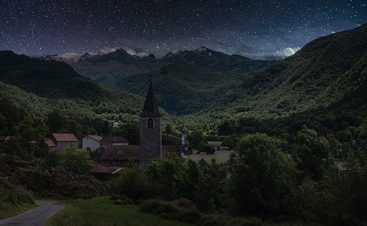 Starry night on the french mysterious mountain village