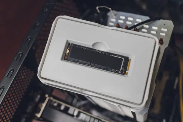 NVME M2 SSD Solid State Disk for data storage at high speed closeup
