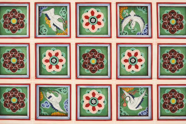 Decorative Ceiling Painting at a Local Buddhist Temple in South Korea