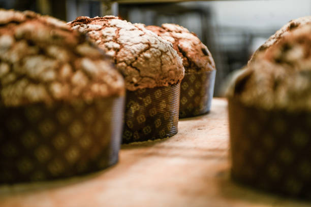 выпечка группы panettone итальянский рождественский сладкий торт в про печь - fruitcake christmas cake cake christmas стоковые фото и изображения