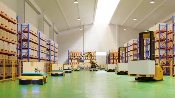 istock AGV Forklift Trucks-Transport More with Safety in warehouse. 1255817008