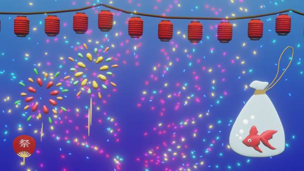 A beautiful Japanese festival with sparkles, 3D rendering