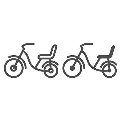 Children bike line and solid icon, childhood concept, Child bike sign on white background, Children bicycle icon in outline style for mobile concept and web design. Vector graphics