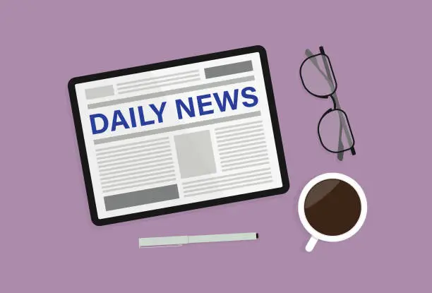 Vector illustration of Newspaper, pen, glasses, and coffee cup