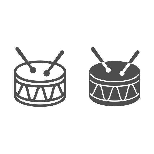 барабанная линия и твердый значок, концепция детских игрушек, знак барабанной игрушки на белом фоне, значок snare drum в стиле контура для мобил� - drum stock illustrations