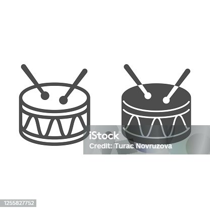 istock Drum line and solid icon, Kids toys concept, Drum toy sign on white background, Snare Drum icon in outline style for mobile concept and web design. Vector graphics. 1255827752