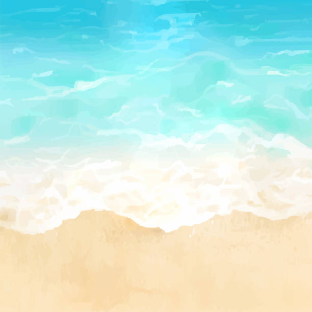 白天熱帶海灘的向量圖。 - 水彩背景 插圖 幅插畫檔、美工圖案、卡通及圖標
