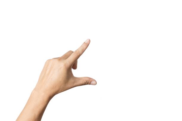 The hand of a person lifting up a white background stock photo