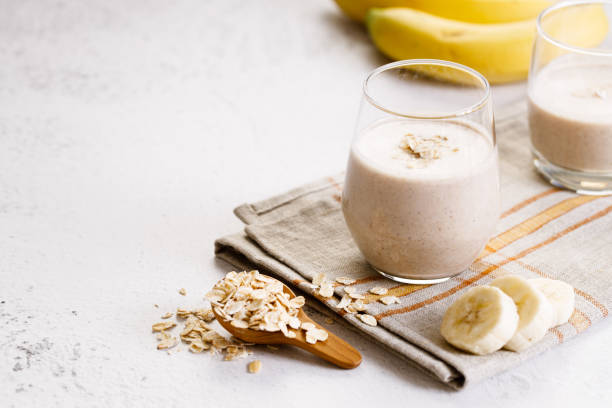istock banana and oatmeal smoothie in a glass 1255830342