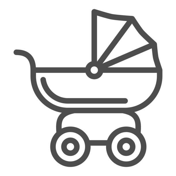 pram für puppen linie symbol, kinder spielzeug konzept, spielzeug kinderwagen zeichen auf weißem hintergrund, baby puppe kinderwagen symbol im umriss stil für mobiles konzept und web-design. vektorgrafiken. - sportkinderwagen stock-grafiken, -clipart, -cartoons und -symbole