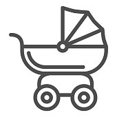 istock Pram for dolls line icon, Kids toys concept, Toy baby carriage sign on white background, Baby doll stroller icon in outline style for mobile concept and web design. Vector graphics. 1255830527