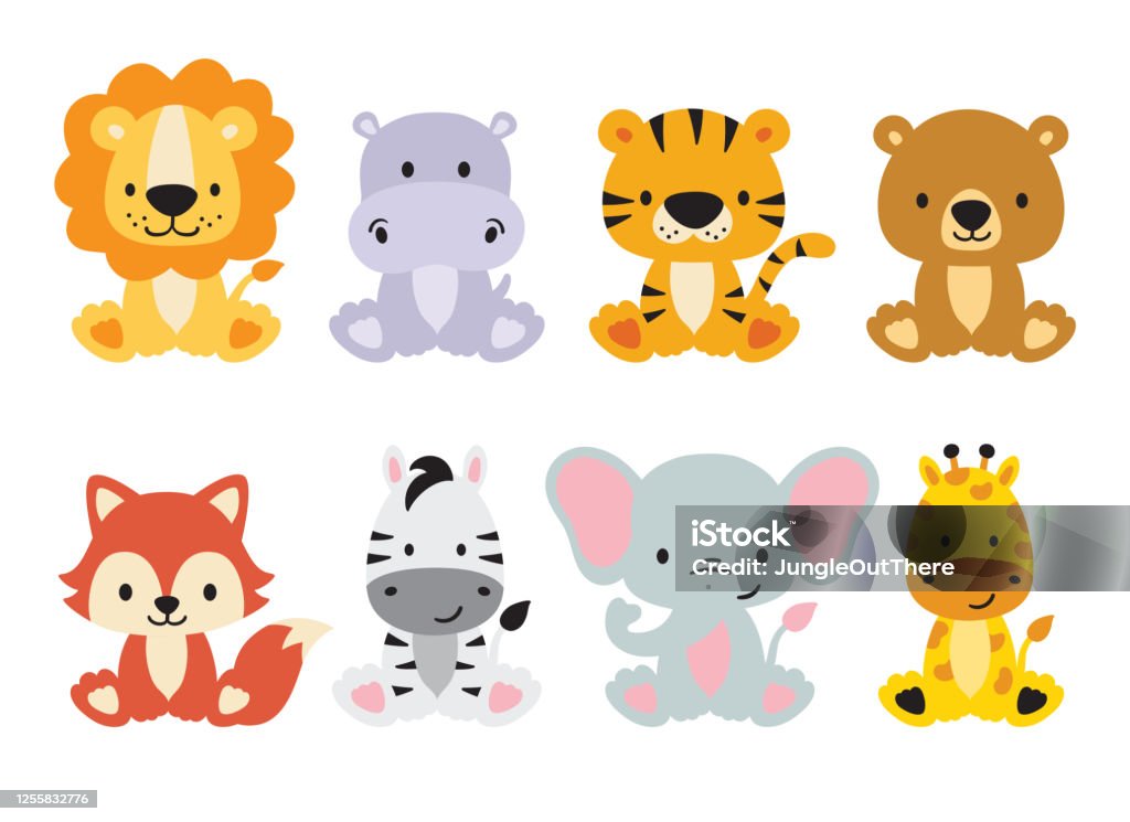Cute Wild Safari Animals Vector Illustration Stock Illustration - Download  Image Now - Animal, Cute, Lion - Feline - iStock