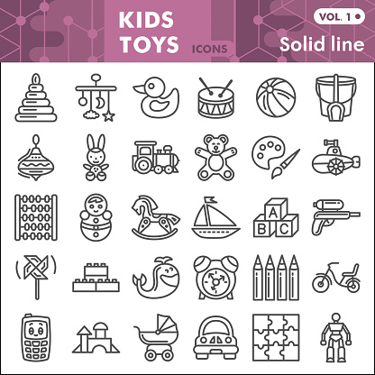 Kids toys line icon set, Children toys symbols collection or sketches. Baby toy linear style signs for web and app. Vector graphics isolated on white background