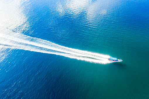 Speedboat racing along the open sea
