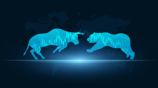 Abstract Financial Chart With Bulls And Bear In Stock Market On Blue Colour Background Stock Illustration - Download Image Now - iStock