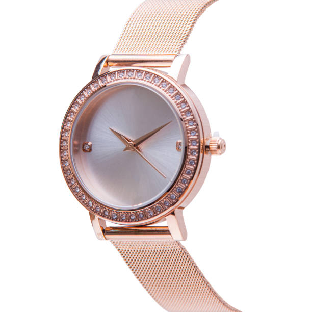 istock Wrist watch is gold and white color on white background. 1255842547
