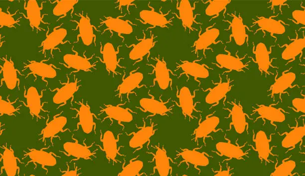 Vector illustration of Seamless pattern with Weevil bugs. Endless background with beetles. Vector silhouette illustration.