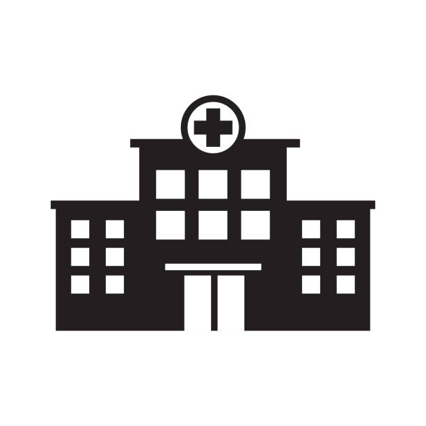 krankenhaus gebäude icon vektor-vorlage - hospital stock-grafiken, -clipart, -cartoons und -symbole