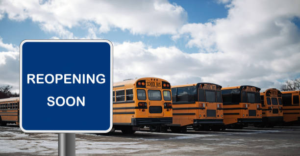 Concept for school reopening after coronavirus pandemic lock down. Concept for school reopening after coronavirus pandemic lock down. Graduation ceremony classroom empty education desk stock pictures, royalty-free photos & images