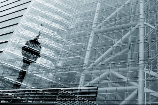 Reflecting television tower modern facade reflecting the Dusseldorf television tower (Dusseldorf, Germany) central berlin stock pictures, royalty-free photos & images