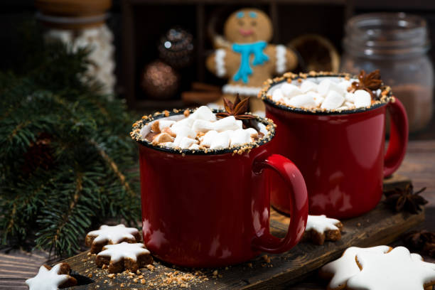 istock cozy winter drink hot chocolate in red mugs 1255849548