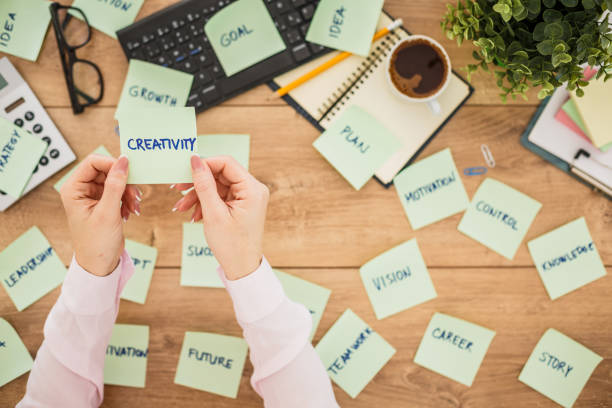 istock Sticky notes with keywords to a successful business scattered on a office desk 1255850681