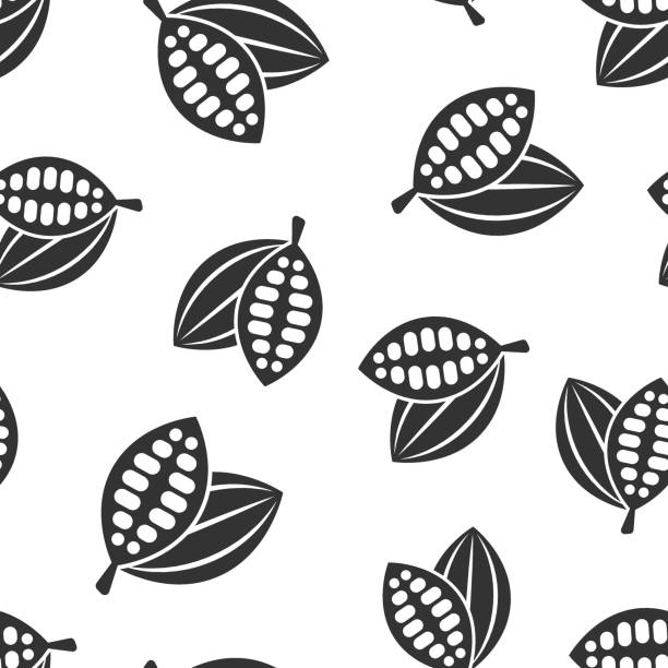 ilustrações de stock, clip art, desenhos animados e ícones de cocoa bean icon in flat style. chocolate cream vector illustration on white isolated background. nut plant seamless pattern business concept. - cacau em pó