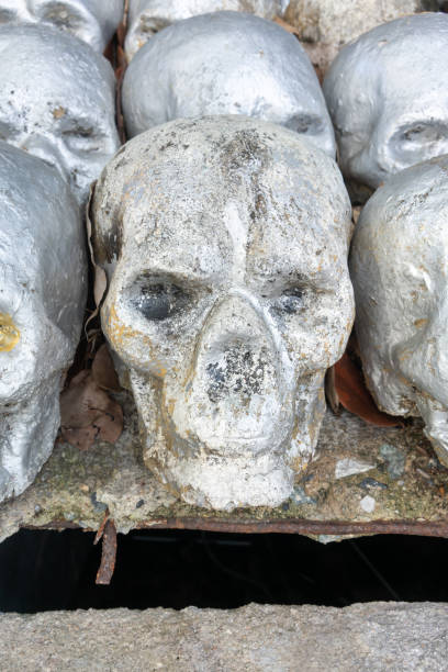 istock Rusty artificial skull sculptures for cremation, decoration or background. 1255852673
