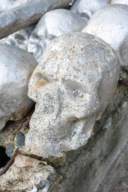 istock Rusty artificial skull sculptures for cremation, decoration or background. 1255852685