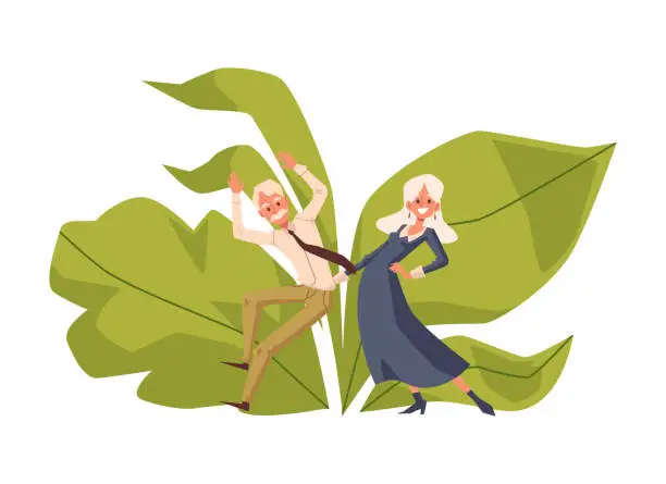 Vector illustration of Elderly people characters dancing together flat vector illustration isolated.