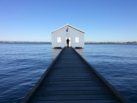 Australian man visiting at the Blue Boat House in Perth Western Australia.