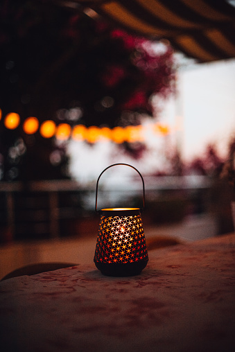 Romantic Terrace With Candle at Night