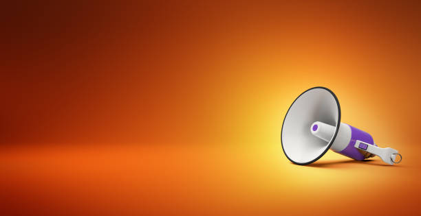 loudspeaker isolated in orange background with copy space