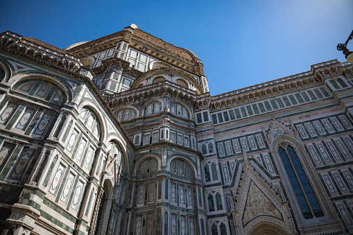 Beautiful renaissance Cathedral of Santa Maria del Fiore, Florence in a clear summer day. Low angle view.