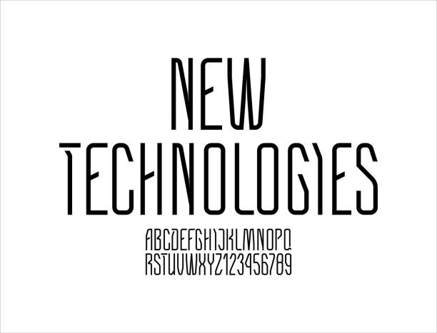 istock Technical high black font, condensed tall thin modern alphabet, trendy uppercase Latin letters from A to Z and Arab numbers from 0 to 9 for you designs, vector illustration 10EPS 1255873711