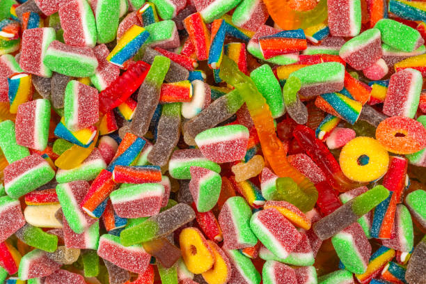 istock Assorted gummy candies. Top view. Jelly  sweets background. 1255881294