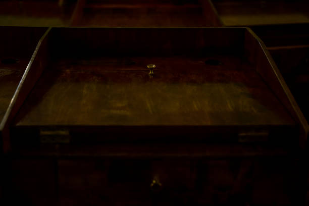 istock Old wooden lyceum student school desk 1255882822