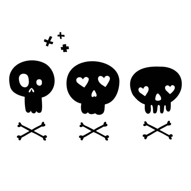 두개골로 설정된 할로윈 벡터. 흰색 배경에 격리된 플랫 일러스트레이션 - skull and crossbones toxic substance halloween human bone stock illustrations