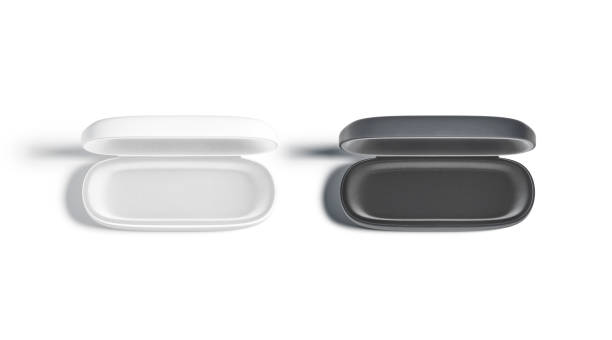 istock Blank black and white opened glasses case mockup set, isolated 1255882930