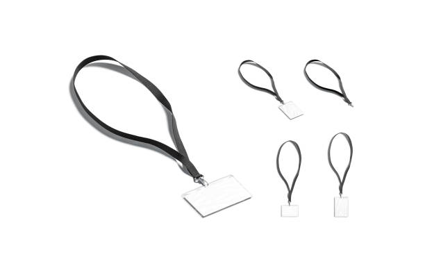 istock Blank black lanyard with name card mockup, different views 1255883008
