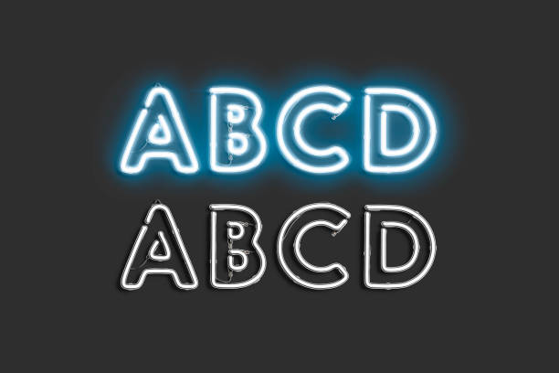 装飾的なa b c d文字、ネオンフォントモックアップ - letter b typescript letterpress alphabet ストックフォトと画像