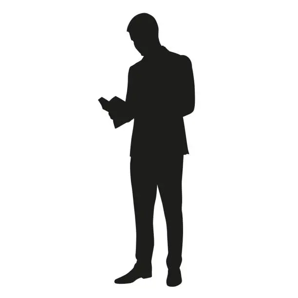 Vector illustration of Man reading a book. Vector silhouette