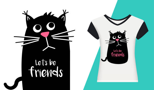 Sad Cute cat with text. Lets be friends. Kawaii black cat. Vector cartoon Sad Cute cat with text. Lets be friends. Kawaii black cat. Vector cartoon Illustration in flat. For printing on cup, t-shirts or Greeting card. cat muzzle meowing cartoon stock illustrations
