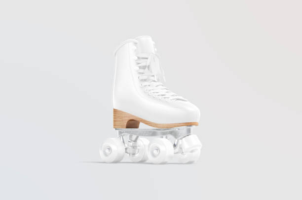 istock Blank white roller skates with wheels mockup, gray background 1255891149