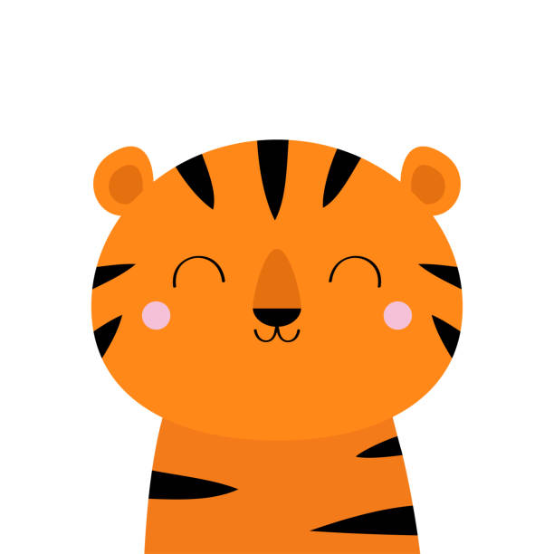 Ilustración de El Tigre Lindo Personaje De Dibujos Animados Kawaii  Divertido Sonriente Colección De Animales Para Bebés Impresión Infantil  Para La Guardería Ropa De Los Niños Cartel Postal Gato De La Selva