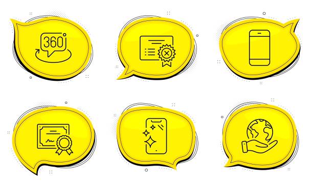 istock 360 degree, Reject certificate and Smartphone icons set. Smartphone clean sign. Vector 1255892695