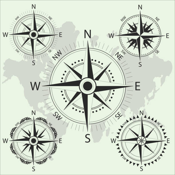 retro nautischen kompass. alte compas-symbole. maritime navigation und kartographie symbol. vektor-illustration - nautical vessel compass map retro revival stock-grafiken, -clipart, -cartoons und -symbole